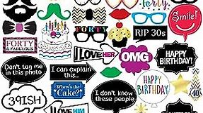 40th Birthday Photo Booth Party Props - 40 Pieces - Funny 40th Birthday Party Supplies, Decorations and Favors