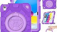 SCSVPN iPad 10th Generation Case 10.9 Inch 2022 for Kids, Drop Shockproof Rugged Protective Cover with Pencil Holder, Rotating Stand/Handle, Shoulder Strap, iPad 10 Case A2696 A2757 A2777 (Purple)