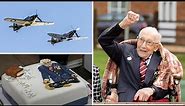 Captain Tom Moore celebrates 100th birthday with flypast, rank promotion and letter from the Queen