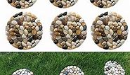 Garden Stepping Stones Outdoor,Pebble Stepping Stones for Garden Walkway,Decoration Polished River Rock for Yard, Pathway,Landscaping, 9 inch Round Decorative Stone Sheet Set 6pcs