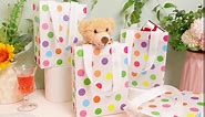 Tenceur 48 Pcs Fabric Reusable Christmas Gift Bags 7.9 x 5.9 x 3.2 Inches Rainbow Polka Dot with Handles Party Favors Bulk Wrap for Christmas Party Supplies Baby Shower Shopping Teacher Appreciation