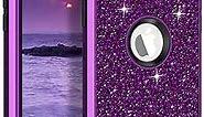 LONTECT Compatible with iPhone 13 Case Glitter Sparkly Bling Shockproof Heavy Duty Hybrid Sturdy Protective Cover Case for Apple iPhone 13 Case 6.1 inch 2021,Shiny Purple/Black