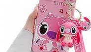 iFiLOVE for iPhone 15 Stitch Case, Girls Boys Women Kids Cute Cartoon Character with Charm Pendant Strap Slim Soft TPU Protective Case Cover for iPhone 15 (Pink)