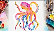How to Paint Watercolor Octopus - DIY Nautical Illustration \ Painting Tutorial