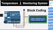 Temperature Sensor Tinkercad with Lcd in English || tinkercad circuit || Block Code || simulator