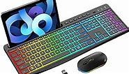 Wireless Keyboard and Mouse Combo with Backlit,2.4Ghz Rechargeable Light Up Keyboard Mouse with Phone Tablet Holder,11 Shortcut Keys,Silent 22 RGB Backlit Mouse,Quiet Click for Computer,PC,Mac,Windows