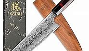 KATSU Kiritsuke Chef Knife - Damascus - Japanese Kitchen Knife - 8-inch - Handcrafted Octagonal Handle - Wood Sheath & Gift Box (Kritsuke Knife)