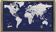 Canvas Art Bay Blue & Gold Push Pin World Map - Personalized World Map Canvas - Detailed Travel Map with Pins - Large World Map Print - World Map Pin Board - Custom Travel Gift