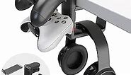 3-in-1 PC Gaming Headphone & Controller Holder - EURPMASK Headphones Hanger w/Adjustable & Rotating Arm Clamp,Headphone Stand Under Desk, Universal Headset Controllers Hook with Cable Organizer-Black