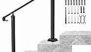 VEVOR Handrail for Outdoor Steps, 4-5 Steps Flat Outdoor Handrail, Adjustable Wrought Iron Staircase Handrail, Thickened Stair Railings for Porch Railing, Deck Handrail