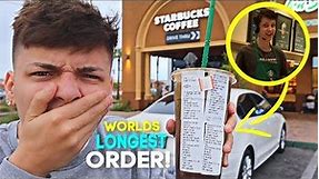 Ordering The Worlds LONGEST Starbucks Order (EXTREME FOOD CHALLENGE)