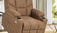 YITAHOME Electric Power Lift Recliner Chair for Elderly, Fabric Recliner Chair with Massage and Heat, Spacious Seat, USB Ports, Cup Holders, Side Pockets, Remote Control (Brown)