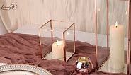LAMORGIFT 3Pcs Gold Hurricane Glass Candle Holders- Geometric Christmas Lantern Candle Holders for Table Centerpieces, Glass Pillar Candle Holders for Fall Wedding/Xmas Party/Fireplace/Home Decor