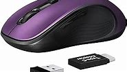 Deeliva Wireless Mouse, Computer Mouse Wireless 2.4G USB Cordless Mouse with 3 Adjustable DPI, 6 Buttons, Ergonomic Silent Mice with Type-C Adapter for Laptop PC Computer Chromebook (Purple)
