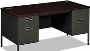 HON 60" Metro Series Classic Double Pedestal Desk, in Mahogany/Charcoal (HP3262)