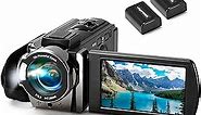 Video Camera Camcorder Digital Camera Recorder Full HD 1080P 15FPS 24MP 3.0 Inch 270 Degree Rotation LCD 16X Digital Zoom Camcorder Camera with 2 Batteries(Black)