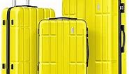 Strenforce Luggage Sets 3 Piece ABS Clearance Luggage Lightweight Suitcase Sets with Spinner Wheels TSA Lock,Yellow,3 Piece Set (20/24/28)