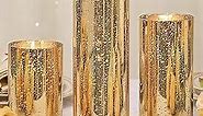 3pcs Gold Cylinder Vase Candle Holders(D:2.95''), Gold Vase for Party Decorations, Mercury Glass Vase Hurricane Candle Holder for Floating Candles, Gold Wedding Christmas Table Decorations