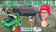 SELLING MY JOHN DEERE RX75 RIDING MOWER #2 2023 IN THE WINTER REVIEWING SNOWJOE BATTERY & SOLAR SIGN