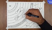 Solar system drawing || A4 size sheet || very easy way - step by step