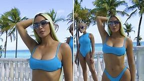 Kim Kardashian dons icy blue bikini for futuristic SKIMS shoot