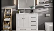 Eviva London 36 in. W x 18 in. D x 34 in. H Bathroom Vanity in White with White Carrara Marble Top with White Sink TVN414-36X18WH