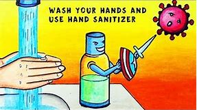 How to Draw Fight Against Coronavirus with Hand Sanitizer Poster | COVID-19 Awareness Poster Drawing