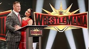 John Cena shares a kiss with Nikki Bella during WrestleMania 35 press conference