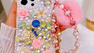Threesee for Samsung Galaxy A51 5G Cute Cartoon Cat Case,Bling Glitter Diamond Women Girls Shiny Crystal Rhinestone Flowers Clear Bumper Phone Case with Hairball Pendant Lanyard