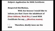 Application for ROR Certificate