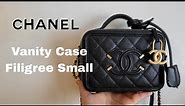 Chanel small Vanity Filigree top handle crossbody bag | what fits