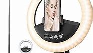 Rechargeable 10" Ring Light with Stand, 7200mAh Battery Operated LED Ringlight with Phone Holder, Foldable, 37H Working Time, Circle Lights for Selfie/Live Stream/Makeup/YouTube/TikTok/Photography