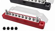 Seamaka (Red+Black) Power Distribution Terminal Block with Cover with 2 x 1/4"(M6) Terminal Studs,8 x M4 Terminal Screws,Battery Bus Bar with Ring Terminals for Car Boat Marine O-038-10-A