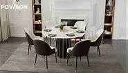 POVISON Modern Round Marble Dining Table with White Table Turntable, Black and Gold Leg, for Kitchen and Dining Room