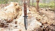 Perkin Handmade Knife Damascus Steel Hunting Knife With Leather Sheath