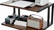 XBurmo Printer Stand with 2 Tier Wood Shelves Desktop Organizer for Small Space Fax Machine Shelf Stand Books Trays Under Desk Shelf with Adjustable Anti-Skid Feet Vintage Brown