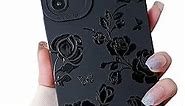 Finyosee Compatible with iPhone 11 6.1inch Case,Cute Butterfly Flower Floral Cool Black Solid Design,Soft Silicone Slim Thin Girly Phone Case Protective Shockproof Cover for Women Girls-Rose