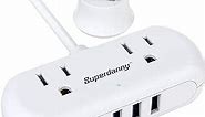Power Strip with USB, SUPERDANNY Mini Surge Protector with 2 Wide-Spaced Outlets, 3 USB-A 1 USB-C, 5 Ft Extension Cord, Flat Plug, Compact Size Desktop Charging Station Travel, Home, Office, White
