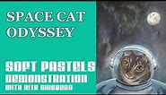 Space Cat Odyssey - Unique and Fun Pet Portrait in Astronaut Costume - Soft Pastels