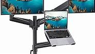 HUANUO Dual Monitor and Laptop Mount for Max 32” Monitor and 17” Laptop, Adjustable Spring Arm with Tilt, Swivel and Rotation, Dual Monitor and Notebook Stand with VESA Bracket 75/100 mm