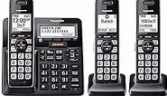 Panasonic Cordless Phone with Advanced Call Block, Link2Cell Bluetooth, One-Ring Scam Alert, and 2-Way Recording with Answering Machine, 3 Handsets - KX-TGF973B (Black with Silver Trim)