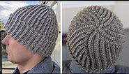 Flat Crochet Ribbed Hat for Men
