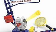 iPlay, iLearn Kids 2 in 1 RC Baseball & Tennis Pitching Machine, Automatic Pitcher Ball Launcher W/Bat, Outdoor Sports Games, Outside Backyard Toys Set, Birthday Gifts 5 6 7 8 12 Year Old Boys Youth