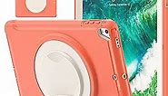BATYUE iPad 9.7 inch Case for 2018 iPad 6th Gen/ 2017 iPad 5th Gen, iPad Air 2/ iPad Pro 9.7'' case, [Full-Body] Rugged Case with 360° Swivel Stand/Pencil Holder，for Kids,Boys,Girls (Coral Orange)
