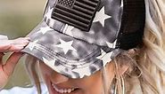 American Flag Star Ponytail Trucker Hat for Women