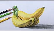 Bananas drawing in color pencils | realistic banana drawing | fruit drawing