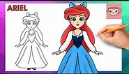How To Draw Ariel in Blue Dress | The Little Mermaid | Disney | Cute Easy Drawing Tutorial