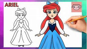 How To Draw Ariel in Blue Dress | The Little Mermaid | Disney | Cute Easy Drawing Tutorial