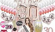 30th Birthday Decorations For Women (75 Pk) Rose Gold Dirty 30 Birthday Decorations For Her, Party Photo Backdrop, Sash, Happy Birthday Banner, Cake Topper, Balloon, 30th Birthday Gifts For Her Girls