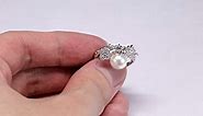 AoedeJ Freshwater Pearl Beaded Ring Sterling Silver CZ Ring